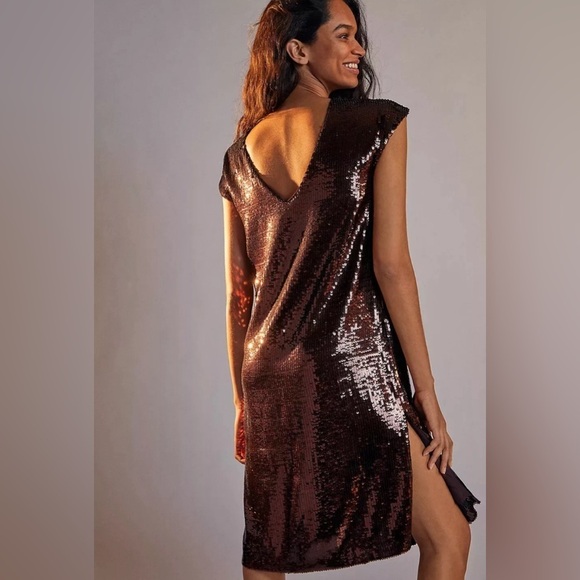 Anthropologie Maeve Women Kara Sequined Brown Mini Cocktail Dress Size SP - Picture 1 of 10